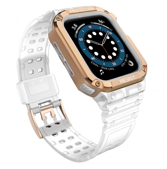 Protect Strap Band Fodral Armband för Apple Watch 7 / 6 / 5 / 4 / 3 / 2 / SE (45 / 44 / 42mm) Fodral Armor Watch Cover Transp