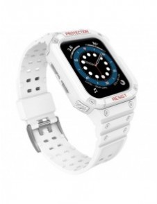 Protect Strap Band Fodral Armband för Apple Watch 7 / 6 / 5 / 4 / 3 / 2 / SE (45 / 44 / 42 mm) Fodral Armor Watch Cover Vit
