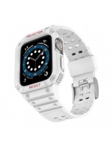 Protect Strap Band Fodral Armband för Apple Watch 7 / 6 / 5 / 4 / 3 / 2 / SE (45 / 44 / 42 mm) Fodral Armor Watch Cover Vit