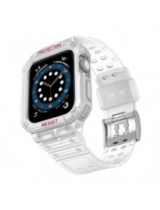 Protect Strap Band Fodral Armband för Apple Watch 7 / 6 / 5 / 4 / 3 / 2 / SE (45 / 44 / 42 mm) Fodral Armor Watch Cover Trans