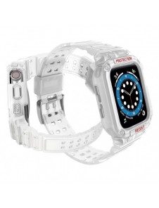 Protect Strap Band Fodral Armband för Apple Watch 7 / 6 / 5 / 4 / 3 / 2 / SE (45 / 44 / 42 mm) Fodral Armor Watch Cover Trans