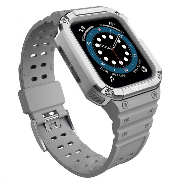 Protect Strap Band med fodral för Apple Watch 7 / SE (45/44 / 42 mm) fodral Pansarklocka Grått
