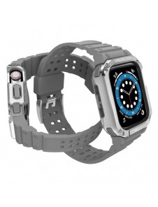 Protect Strap Band med fodral för Apple Watch 7 / SE (45/44 / 42 mm) fodral Pansarklocka Grått