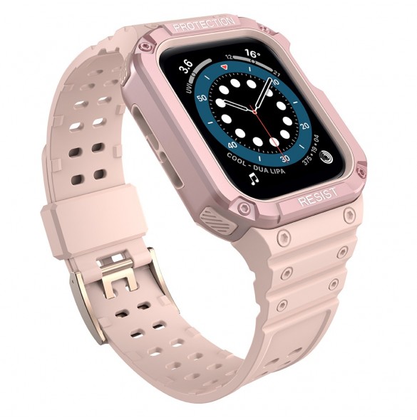 Protect Strap Band med fodral för Apple Watch 7 / SE (45/44 / 42mm) fodral Pansarklocka Rosa