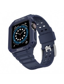 Skydda bandband med fodral för Apple Watch 7 / SE (45/44 / 42 mm) fodral pansarklocka blå