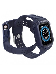 Skydda bandband med fodral för Apple Watch 7 / SE (45/44 / 42 mm) fodral pansarklocka blå
