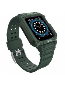Protect Strap Band med fodral för Apple Watch 7 / SE (45/44 / 42 mm) fodral pansarklocka Grön