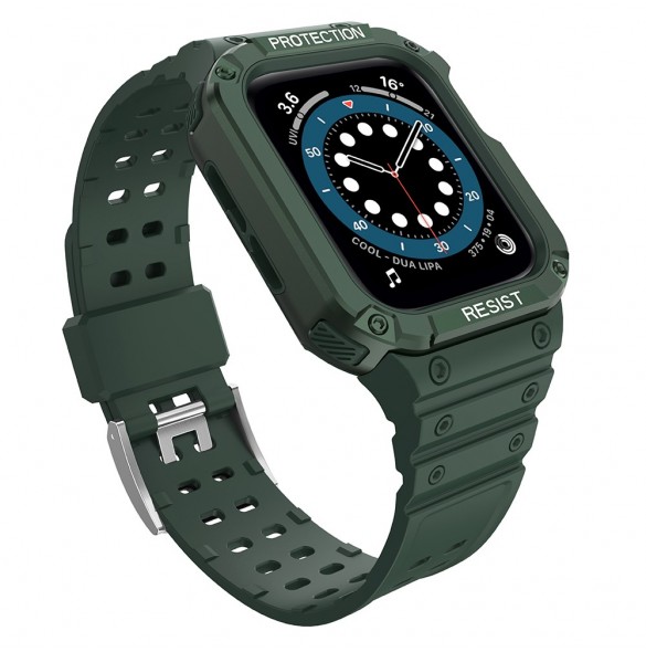 Protect Strap Band med fodral för Apple Watch 7 / SE (45/44 / 42 mm) fodral pansarklocka Grön