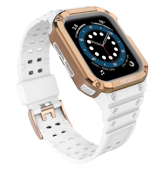 Protect Strap Band Band med fodral för Apple Watch 7 / SE (41/40 / 38mm) fodral Pansarklocka Vit
