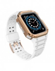 Protect Strap Band Band med fodral för Apple Watch 7 / SE (41/40 / 38mm) fodral Pansarklocka Vit