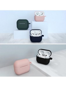 Fodral för AirPods 3 Silikonmjukt hörlursfodral + Nyckelring Hummerlås hänge mörkblå (fodral D)