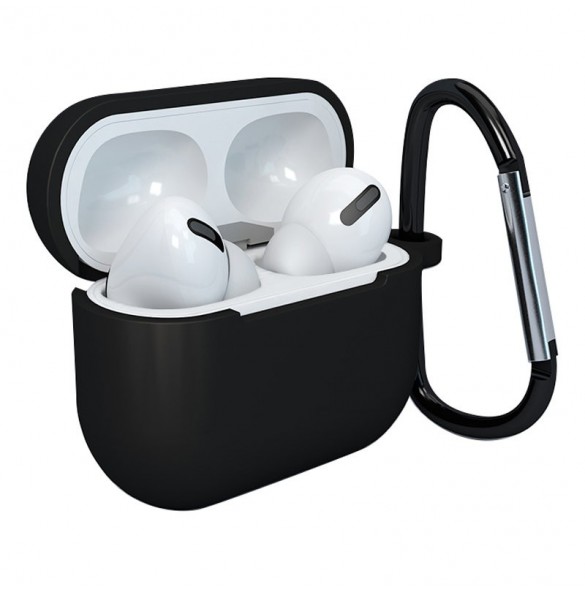 Fodral för AirPods 3 mjukt silikonfodral för hörlurar + nyckelring lobster clasp hänge svart (fodral D)