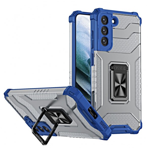 Crystal Ring Case armored hybrid case cover + magnetisk hållare för Samsung Galaxy S22 blå