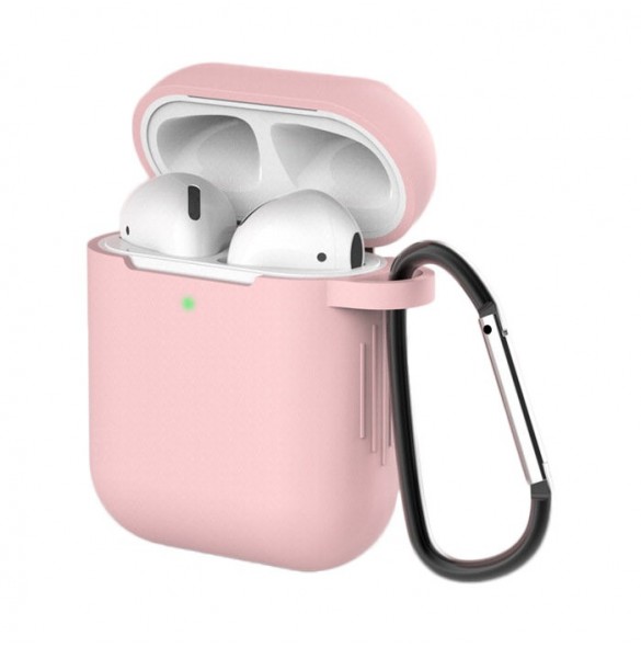 Fodral för AirPods 2 / AirPods 1 mjukt silikonfodral för hörlurar + nyckelring karbinhake rosa (fodral D)