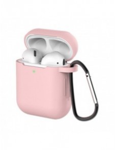 Fodral för AirPods 2 / AirPods 1 mjukt silikonfodral för hörlurar + nyckelring karbinhake rosa (fodral D)