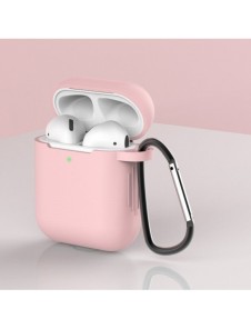 Fodral för AirPods 2 / AirPods 1 mjukt silikonfodral för hörlurar + nyckelring karbinhake rosa (fodral D)