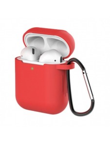 Fodral för AirPods 2 / AirPods 1 mjukt silikonfodral för hörlurar + nyckelring karbinhake rött (fodral D)