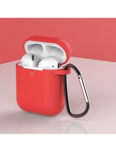 Fodral för AirPods 2 / AirPods 1 mjukt silikonfodral för hörlurar + nyckelring karbinhake rött (fodral D)