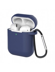 Fodral för AirPods 2 / AirPods 1 mjukt silikonfodral för hörlurar + nyckelring karbinhake blå (fodral D)