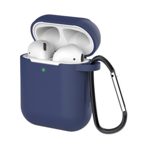 Fodral för AirPods 2 / AirPods 1 mjukt silikonfodral för hörlurar + nyckelring karbinhake blå (fodral D)