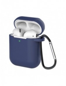 Fodral för AirPods 2 / AirPods 1 mjukt silikonfodral för hörlurar + nyckelring karbinhake blå (fodral D)