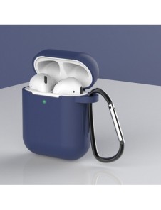 Fodral för AirPods 2 / AirPods 1 mjukt silikonfodral för hörlurar + nyckelring karbinhake blå (fodral D)