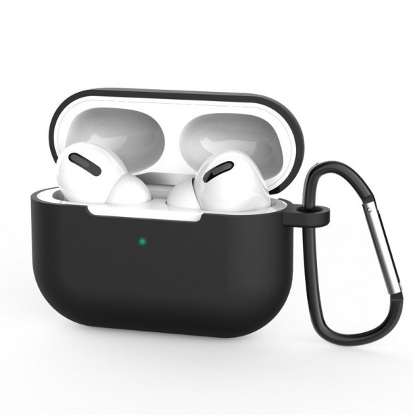 Fodral för AirPods Pro 2 / AirPods Pro mjukt silikonfodral för hörlurar + nyckelring lobster clasp hänge svart (fodral D)