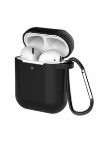 Fodral för AirPods 2 / AirPods 1 mjukt silikonfodral för hörlurar + nyckelring karbinhake svart (fodral D)