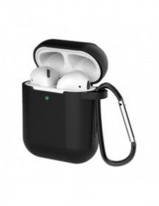 Fodral för AirPods 2 / AirPods 1 mjukt silikonfodral för hörlurar + nyckelring karbinhake svart (fodral D)