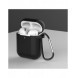Fodral för AirPods 2 / AirPods 1 mjukt silikonfodral för hörlurar + nyckelring karbinhake svart (fodral D)