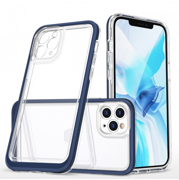 Genomskinligt 3-i-1 fodral för iPhone 11 Pro blå ram gel skal