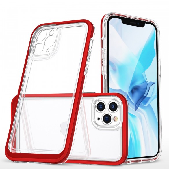 Genomskinligt 3in1-fodral för iPhone 11 Pro Max Frame Cover Gel Röd