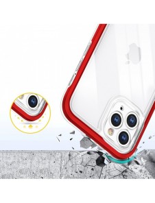 Genomskinligt 3in1-fodral för iPhone 11 Pro Max Frame Cover Gel Röd
