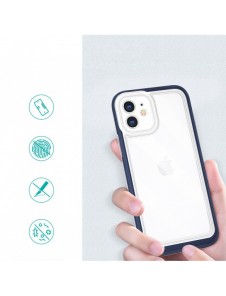 Genomskinligt 3-i-1 fodral för iPhone 12 blå ram gel skal