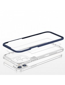 Genomskinligt 3-i-1 fodral för iPhone 12 blå ram gel skal