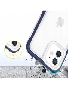 Genomskinligt 3-i-1 fodral för iPhone 12 blå ram gel skal