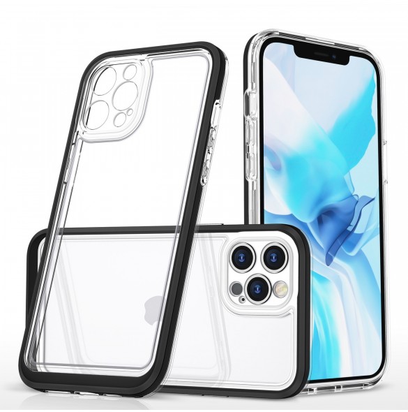 Genomskinligt 3-i-1 fodral för iPhone 12 Pro frame gel skal svart