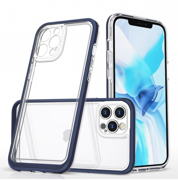 Genomskinligt 3-i-1 fodral för iPhone 12 Pro blå ram gel skal