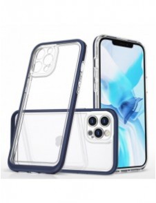 Genomskinligt 3-i-1 fodral för iPhone 12 Pro blå ram gel skal