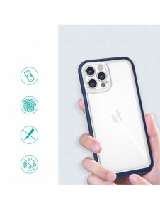 Genomskinligt 3-i-1 fodral för iPhone 12 Pro blå ram gel skal