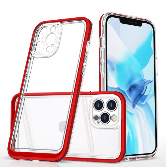 Genomskinligt 3-i-1 fodral för iPhone 12 Pro ram gel skal rött