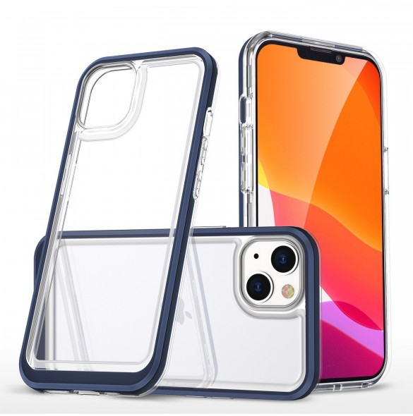 Genomskinligt 3-i-1 fodral för iPhone 13 blå ram gel skal