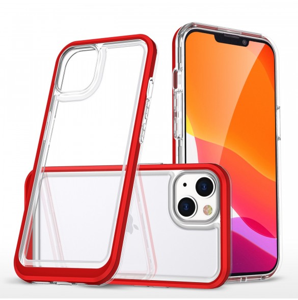 Genomskinligt 3in1-fodral för iPhone 13 Ramskydd Gel Röd