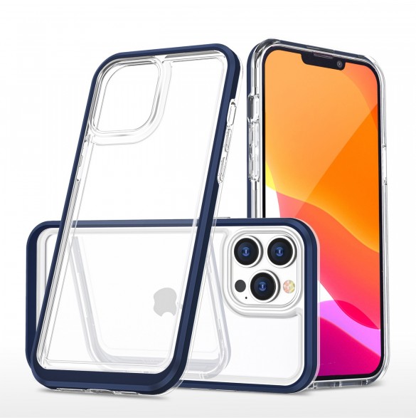 Genomskinligt 3-i-1 fodral för iPhone 13 Pro blå ram gel skal
