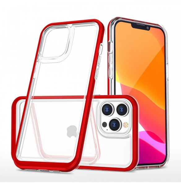 Genomskinligt 3in1-fodral för iPhone 13 Pro Max Frame Cover Gel Röd