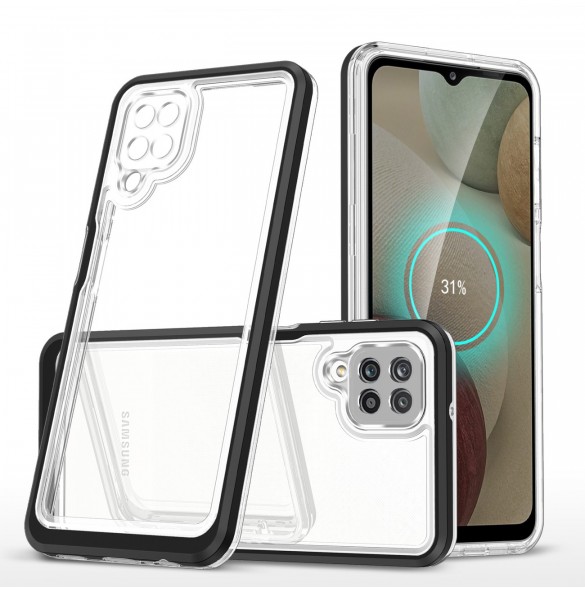 Genomskinligt 3-i-1 fodral för Samsung Galaxy A12 5G Frame Gel Cover Svart