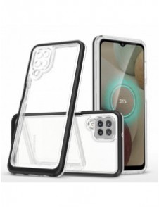 Genomskinligt 3-i-1 fodral för Samsung Galaxy A12 5G Frame Gel Cover Svart