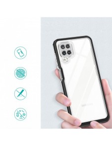 Genomskinligt 3-i-1 fodral för Samsung Galaxy A12 5G Frame Gel Cover Svart