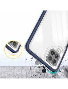 Genomskinligt 3-i-1 fodral för Samsung Galaxy A12 5G Frame Gel Cover Blå