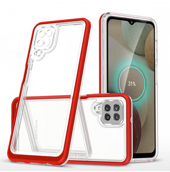 Genomskinligt 3in1-fodral för Samsung Galaxy A12 5G Frame Gel Cover Röd